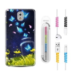 Samsung Note 3 4 5 8 9 20 Ultra 10 Lite Kılıf Kablo Koruma Spiral Silikon Neon Butterflys 1309