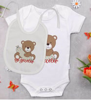 BK Kids Sevimli Ayı Tasarımlı Bebek Body Zıbın ve Mama Önlüğü Hediye Seti - Model 1