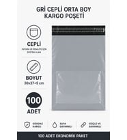 Gri Cepli Orta Boy Kargo Poşeti 30x37+5 Cm 100 Adet