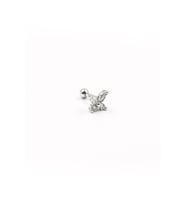 Işıltılı Kelebek Desenli Zirkon Tragus Piercing – Gümüş  Anti Alerjik, Rengi Solmaz
