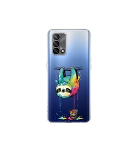 Oppo A74 ile Uyumlu Splash Tembel Hayvan Tasarımlı Şeffaf Silikon Kılıf