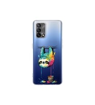 Oppo A74 ile Uyumlu Splash Tembel Hayvan Tasarımlı Şeffaf Silikon Kılıf