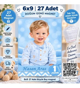 27 Adet 6x9 Büyük Boy Fotoğraflı Kişiye özel Doğum Günü Magnet Hediye Poşetli.