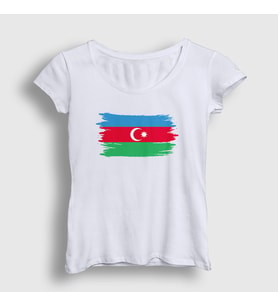 Presmono Kadın Beyaz Bayrak Flag Azerbaycan Azerbaijan T-Shirt 536481tt (Beyaz)