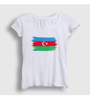 Presmono Kadın Beyaz Bayrak Flag Azerbaycan Azerbaijan T-Shirt 536481tt (Beyaz)