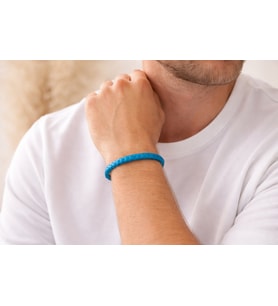 Ocean Blue Premium Örgü Deri Erkek Bileklik – Çelik Kilitli