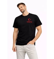 Erkek TÜRKİYE Ay Yıldız Baskılı Taraftar Forma T-Shirt - Siyah