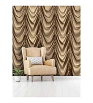 Dreamwall 3D Geometrik Perde Desenli Isı Ve Ses Yalıtımlı Sağlıklı Tekstil Duvar Kağıdı (Gold)
