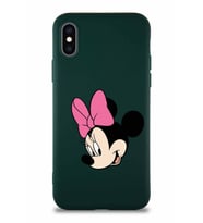 Apple iPhone X Soft Premier Kapak Minnie Mouse-B Tasarımlı Silikon Kılıf - Yeşil (Şeffaf)