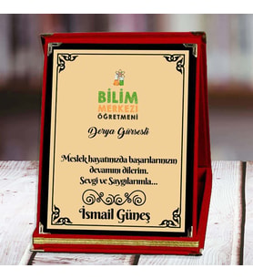 Bilim Merkezi Öğretmeni Baskılı Plaket (1. Tasarım)  Kişiye Özel (Kırmızı)