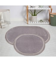 My Evilla Modern Dekoratif Halı Jel Kaymaz Taban Peluş Gri Saçaklı Oval Paspas Takımı 60x100