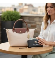 Givenza Kişiye Özel Çüzdan Ve Kolye Hediyeli Kadın Çift Askılı Shopper Çanta (Krem-Taba)