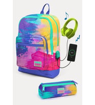 Coral High Kids Renkli Airbrush Desenli USB'li 2'li Okul Çanta Seti - Kız Çocuk