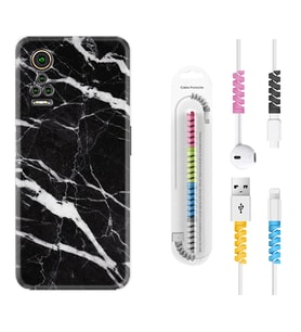 General Mobile GM 21 Pro GM 22 Pro Plus Kılıf Kablo Koruma Spiral Silikon Siyah Şerit Mermer 1318