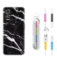 General Mobile GM 21 Pro GM 22 Pro Plus Kılıf Kablo Koruma Spiral Silikon Siyah Şerit Mermer 1318