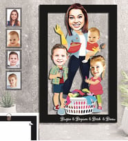 Kişiye Özel Anneler Günü Anne ve Çocukları Karikatürlü 3D Ahşap Tablo 30x47 Model-1