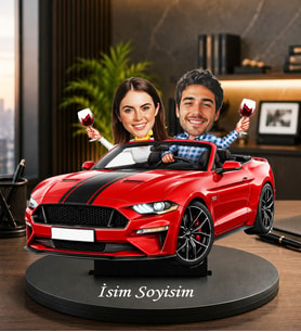 Sevgiliye Özel Karikatürlü Cabrio Araba Biblo Kişiye Özel Çift Figürlü Romantik Hediye