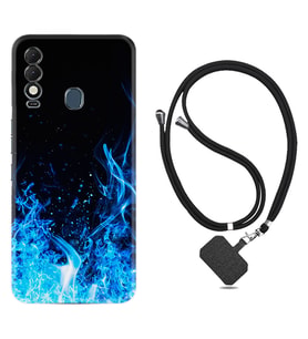 Tecno Spark 8T Kılıf Silikon Boyun Askılı İpli Desenli Silikon Blue Fire 1678