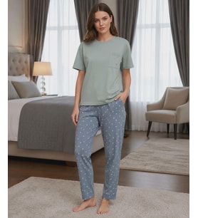 Mihra Kadın Compakt Penye Bisiklet Yaka Kısa Kol İnce Pijama Takımı 90791G - 1 Adet