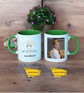 Hostes Kupa Bardak Yeşil Fotoğraflı Dünya Hostesler Günü Hediyesi