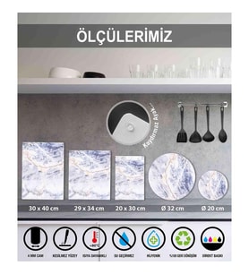 30x40 cm Cam Kesme Tahtası Beyaz Mermer 