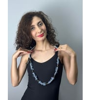 AÇIK MAVİ BONCUKLU KURDELALI KADIN KOLYE BOY 45 CM