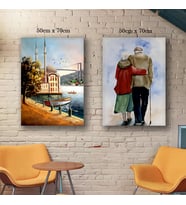 yaşlı çift eş ve ortaköy manzara tablo resim kanvas 2 adet 50x70