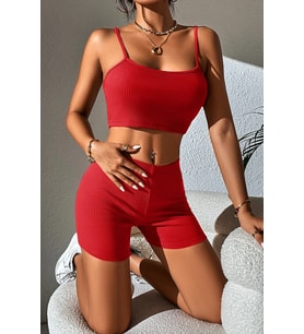 Kadın Kırmızı Şortlu Kaşkorse Gecelik Takım H110539 — Beden: S/M