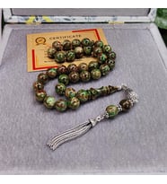 8X12 mm Gümüş Püsküllü Sündülüs Tesbih - Sandoloz Baga - Çekoslavak Tesbih (Koyu Yeşil)