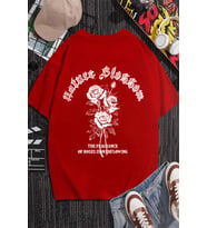 Nature Blossom Baskılı Unisex Oversize Tshirt (Kırmızı)