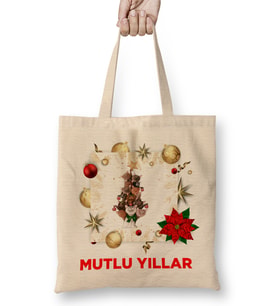 Yılbaşı Yeni Yıl Konseptli Mutlu Yıllar Hediye Bez Çanta Uzun Saplı