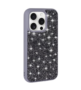 iPhone 15 Pro Kılıf Parlak Taşlı Tasarım Pırlanta Kılıf (Gri)