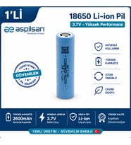 Aspilsan 18650 2600mAh 3.7V Li-ion Şarjlı Pil INR18650A28 Tekli Orijinal Yerli Üretim Lityum İyon Batarya