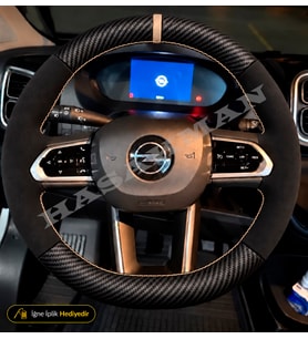 Opel Astra K Dikme Direksiyon Kılıfı Alcantara Süet Mat Karbon Bej Yüzük ve Dikiş Giris ve Orta Alti Çift Serit Delikli 2015-2022