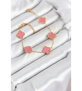 316L Çelik Gold Zincir Pembe Yonca Renk Bileklik 5886 - HPSBYI2172-2315