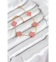 316L Çelik Gold Zincir Pembe Yonca Renk Bileklik 5886 - HPSBYI2172-2315