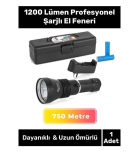 Premium Seri 750 Metre Menzilli Ultra Yüksek Aydınlatma 1200 Lümen Profesyonel Şarjlı El Feneri