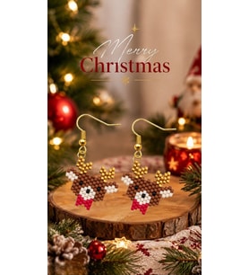 Miyuki Boncuk El Yapımı Geyik Küpe Yılbaşı Christmas Noel