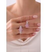 Gümüş Unutma Beni Çiçeği Kolye & Bileklik Seti - 925 Ayar Gümüş Set