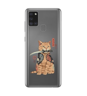 Samsung Galaxy A21S Uyumlu Catana Kedi Tasarımlı Şeffaf Telefon Kılıfı