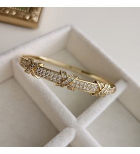 Lente Aksesuar Xuping Lüks Seri Zirkon Taşlı X Model Gold Kelepçe