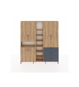 Arges Dolap 13 Raflı 3 Çekmeceli 6 Kapaklı 220x30x243 Çam-Çam/Antrasit
