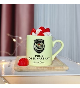 Polis Özel Harekat ( PÖH ) Tasarımlı Kişiye Özel Sarı Türk Kahvesi Fincanı
