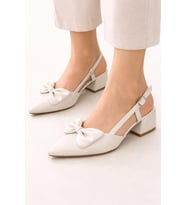 Trendyshose 4201 Fiyonklu  Model  Topuk Kadın Ayakkabı (Krem)