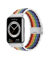 Sneezy Huawei Watch Fit 2 İle Uyumlu Metal Klips Solo Fiberlink Örgü Kordon (Desenli Beyaz)
