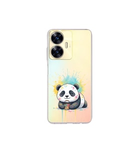 Realme C55 ile Uyumlu Splash Panda Tasarımlı Şeffaf Silikon Kılıf