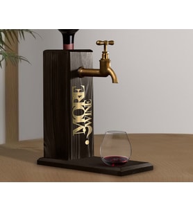 BK Gift Aynalı Altın Kabartma Musluklu Doğal Siyah(Ebony) Ahşap Şarap Standı, Home Bar, İçecek Dispenseri, Ahşap İçecek Çeşmesi-18