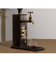 BK Gift Aynalı Altın Kabartma Musluklu Doğal Siyah(Ebony) Ahşap Şarap Standı, Home Bar, İçecek Dispenseri, Ahşap İçecek Çeşmesi-18