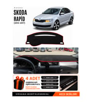 e-biz SKODA RAPİD (2013-2017) Uyumlu Torpido Örtüsü, Torpido Kılıfı - Siyah-Kırmızı - SK011
