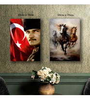 ayyıldız bayrak 3lü koşan at tablo resim kanvas 2 adet 50x70